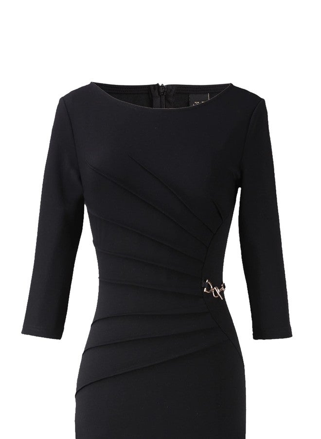 VFSHOW Womens Black Cocktail Party Elegant Ruched Work Business Office Bodycon Pencil Sheath Dress 6563 BLK M - Image 4